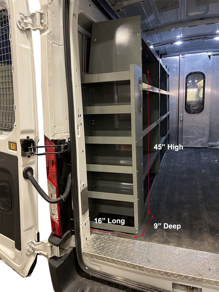 Storage End Shelf Tower to fit Ram ProMaster 45"H x 16"L x 9"D